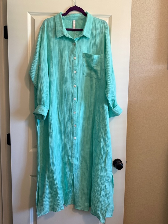 Dear Scarlett Dresses & Skirts - Dear Scarlett Relaxed Button-Front Maxi Dress in Aqua